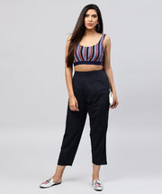 Navy Blue ankle length cotton regular fit trouser