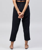 Navy Blue ankle length cotton regular fit trouser