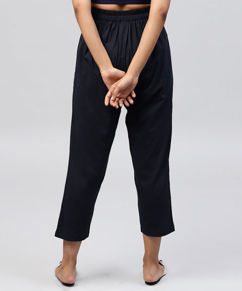 Navy Blue ankle length cotton regular fit trouser