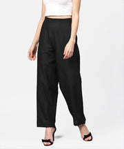 Solid Black ankle length cotton regular fit trouser