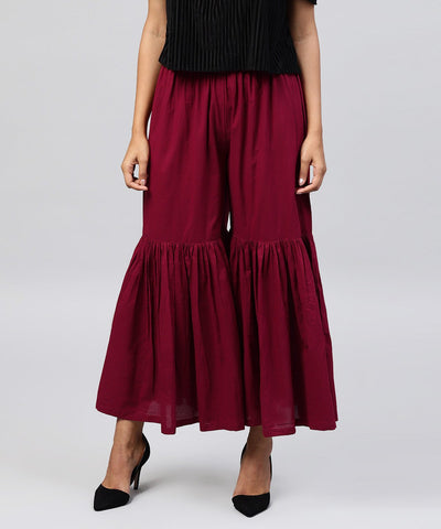 Solid Maroon cotton ankle length sharara