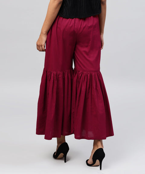 Solid Maroon cotton ankle length sharara