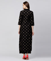 Black printed 3/4th sleeve cotton kurta with printed pallazo