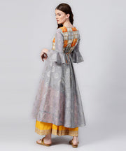 Grey banglori printed 3/4th sleeve cotton Anarkali kurta