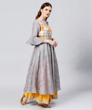 Grey banglori printed 3/4th sleeve cotton Anarkali kurta