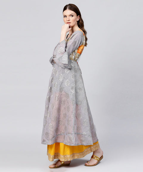 Grey banglori printed 3/4th sleeve cotton Anarkali kurta