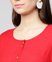 Maroon half slevee cotton front open kurta with pocket on left side