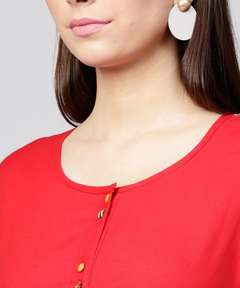 Maroon half slevee cotton front open kurta with pocket on left side