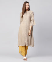 Solid Grey 3/4th sleeve cotton A-line kurta