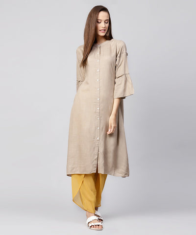 Solid Grey 3/4th sleeve cotton A-line kurta