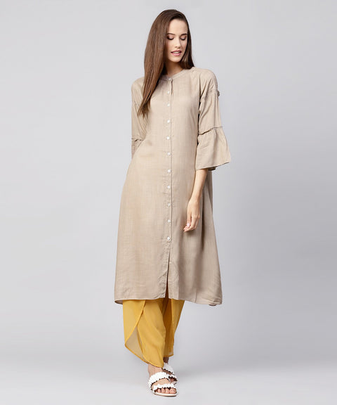 Solid Grey 3/4th sleeve cotton A-line kurta