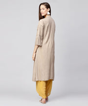 Solid Grey 3/4th sleeve cotton A-line kurta