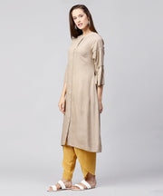 Solid Grey 3/4th sleeve cotton A-line kurta