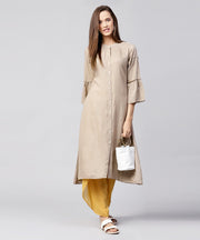 Solid Grey 3/4th sleeve cotton A-line kurta