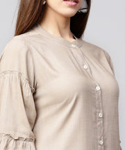 Solid Grey 3/4th sleeve cotton A-line kurta