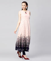 Off white printed sleeveless Rayon Anarkali kurta