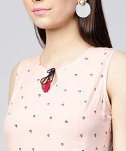 Off white printed sleeveless Rayon Anarkali kurta