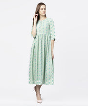 Green printed half sleeve A-line maxi dress