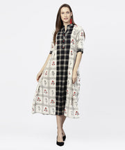 Off white printed half sleeve A-line maxi dress