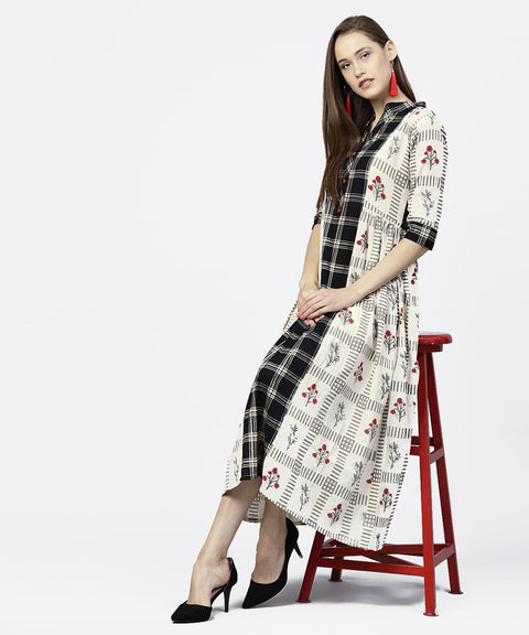 Off white printed half sleeve A-line maxi dress