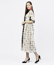 Off white printed half sleeve A-line maxi dress