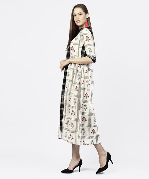 Off white printed half sleeve A-line maxi dress