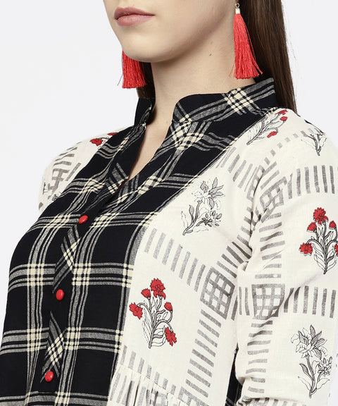 Off white printed half sleeve A-line maxi dress