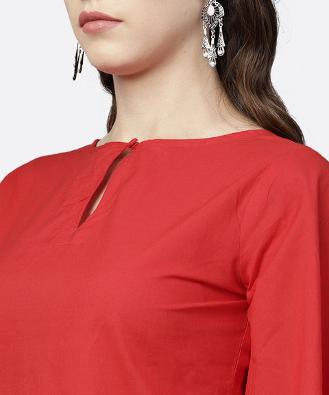 Red 3/4th sleeve tops with off white printed palazzo