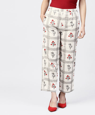 Off white printed ankle length regular fit pallazo