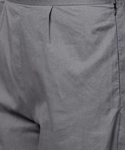 White printed 3/4th sleeve A-line kurta with grey solid dye palazzo