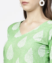 Green printed 3/4th sleeve A-live kurta with printed palazzo
