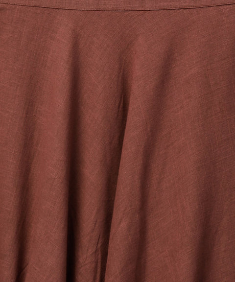 Grey printed key hole 3/4th sleeve front slit assymetrical kurta with solid brown skirt