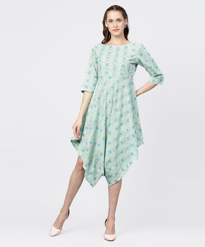 Printed boat neck 3/4th sleeve jumpsuit