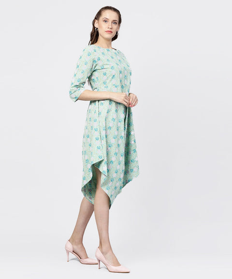 Printed boat neck 3/4th sleeve jumpsuit