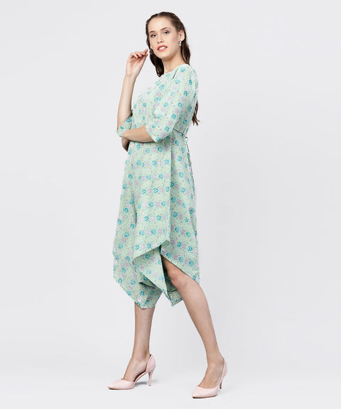 Printed boat neck 3/4th sleeve jumpsuit