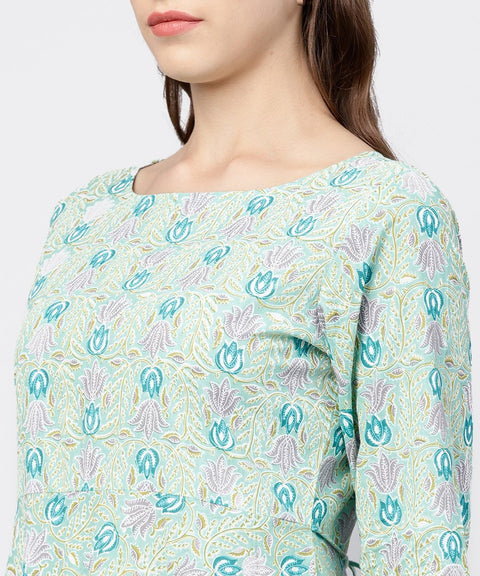 Printed boat neck 3/4th sleeve jumpsuit