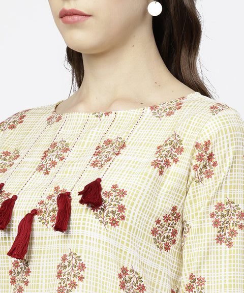 Off white printed 3/4th sleeve tunic