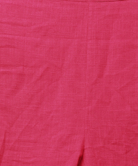 Maroon printed sleeveless assymetrical kurta with solid dye pant set