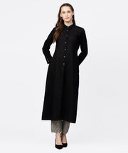 Black front open full sleeve kurta with grey printed palazzo