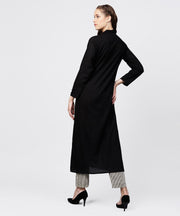 Black front open full sleeve kurta with grey printed palazzo