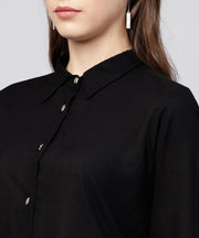 Black front open full sleeve kurta with grey printed palazzo