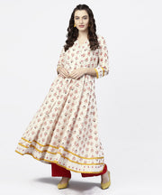 White prined 3/4th sleeve angrakha style Anarkali kurta