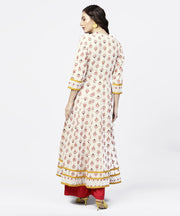 White prined 3/4th sleeve angrakha style Anarkali kurta