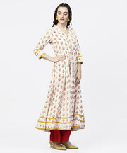 White prined 3/4th sleeve angrakha style Anarkali kurta
