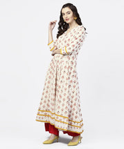 White prined 3/4th sleeve angrakha style Anarkali kurta
