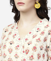 White prined 3/4th sleeve angrakha style Anarkali kurta