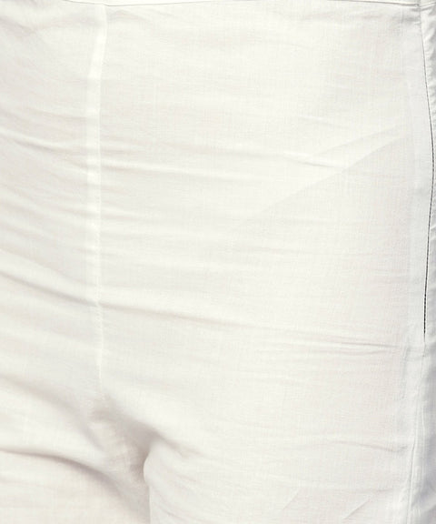 Green printed 3/4th Sleeve assymetrical kurta with white palazzo