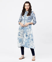 Blue printed 3/4th cold shoulder sleeve A-line kurta