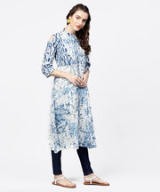 Blue printed 3/4th cold shoulder sleeve A-line kurta