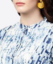 Blue printed 3/4th cold shoulder sleeve A-line kurta